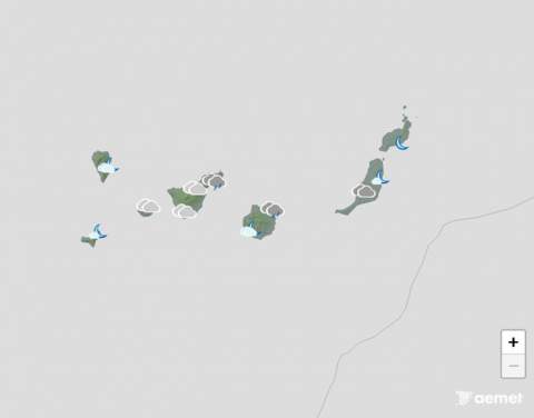 Lluvias débiles a moderadas, rachas y máximas en ligero descenso este sábado en Canarias