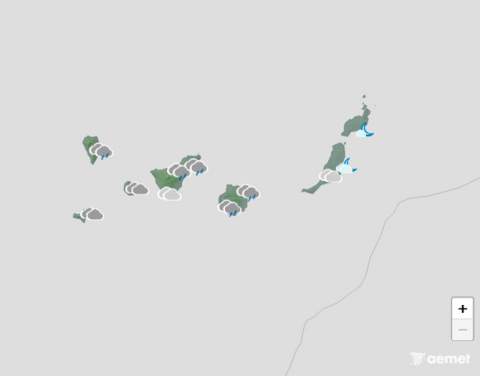 Lluvias débiles, descensos de las máximas y viento moderado este jueves en Canarias