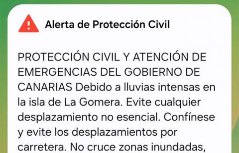 El Gobierno de Canarias envía un ES-Alert por las lluvias en La Gomera
