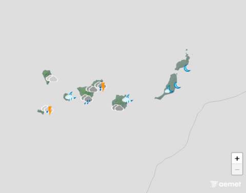 Lluvias persistentes en islas montañosas y rachas muy fuertes este sábado en Canarias