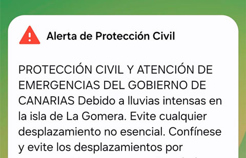 El Gobierno de Canarias envía un ES-Alert por las lluvias en La Gomera