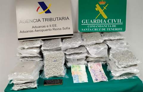 Un detenido en Tenerife Sur que portaba 21 kilos de cogollos de marihuana en el equipaje